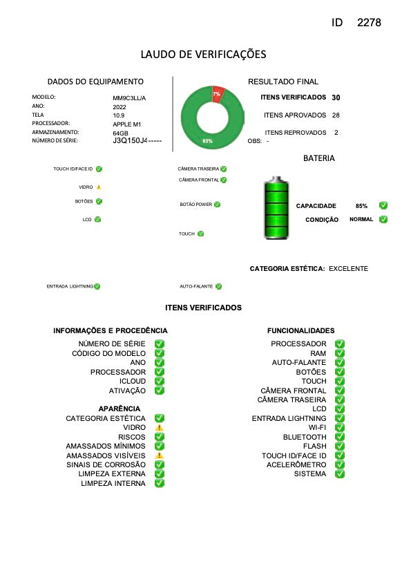 iPad Air 5 2022 Usado 10.2" | APPLE M1, 8GB RAM, 64GB | TrocaTech
